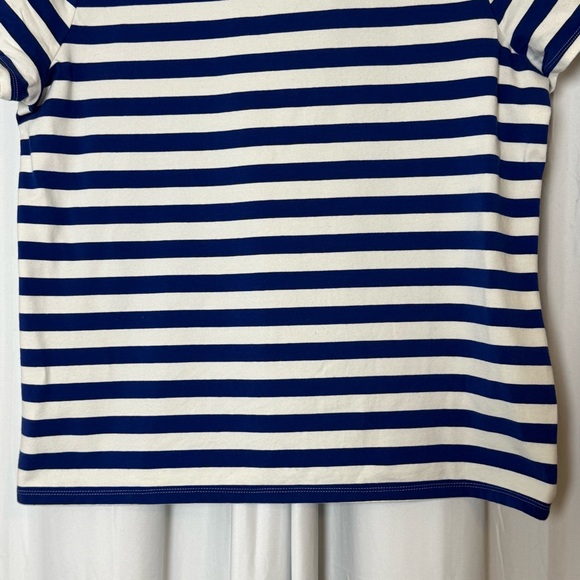 Talbots Striped Beaded Neckline Shirt Women’s 1X Blue White Nautical - Picture 10 of 11
